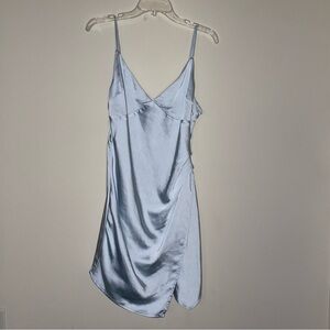 Altar’d State Pale Blue Satin Cinch Slit Babydoll L Dress Formal Coquette